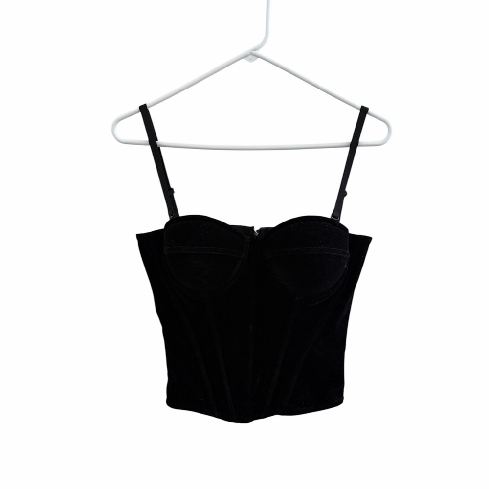 COMMENSE velvet piping zipper corset black size M